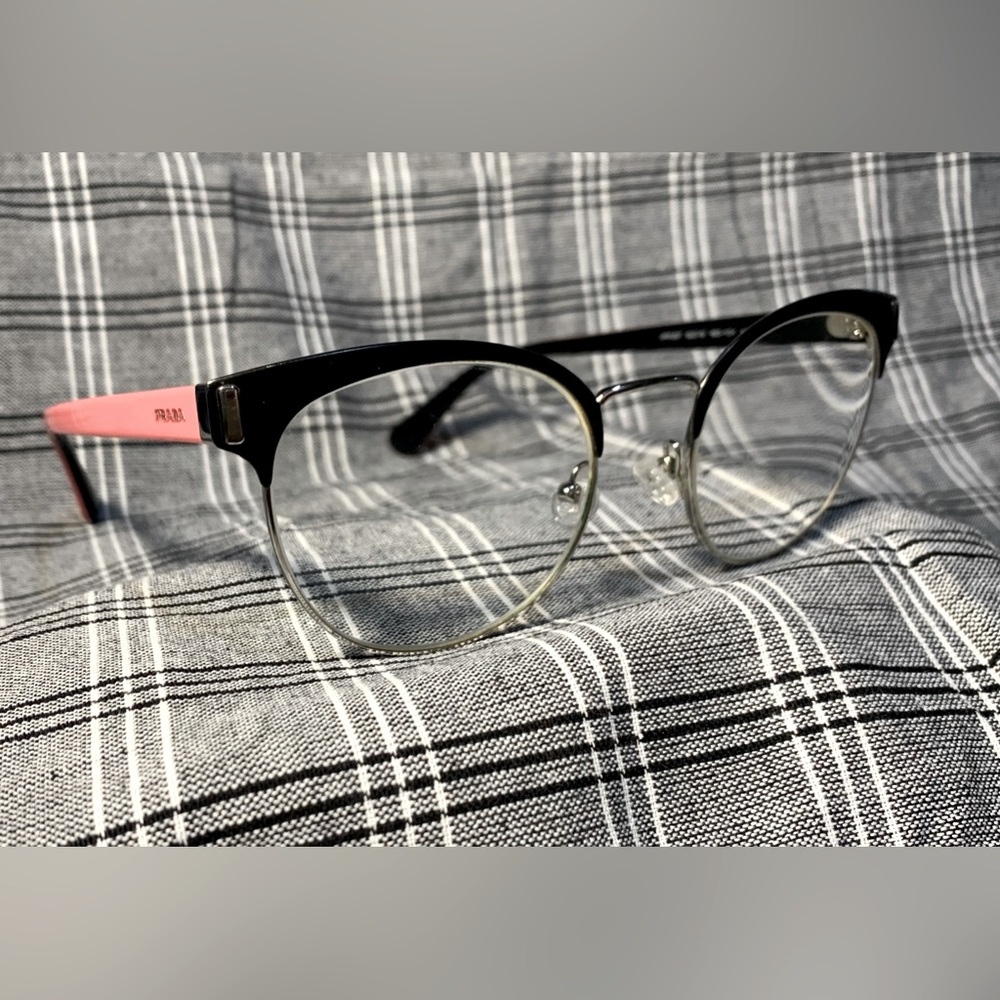 Prada Matte Black and Silver Eyeglass Frames PR 63TV size 52-19